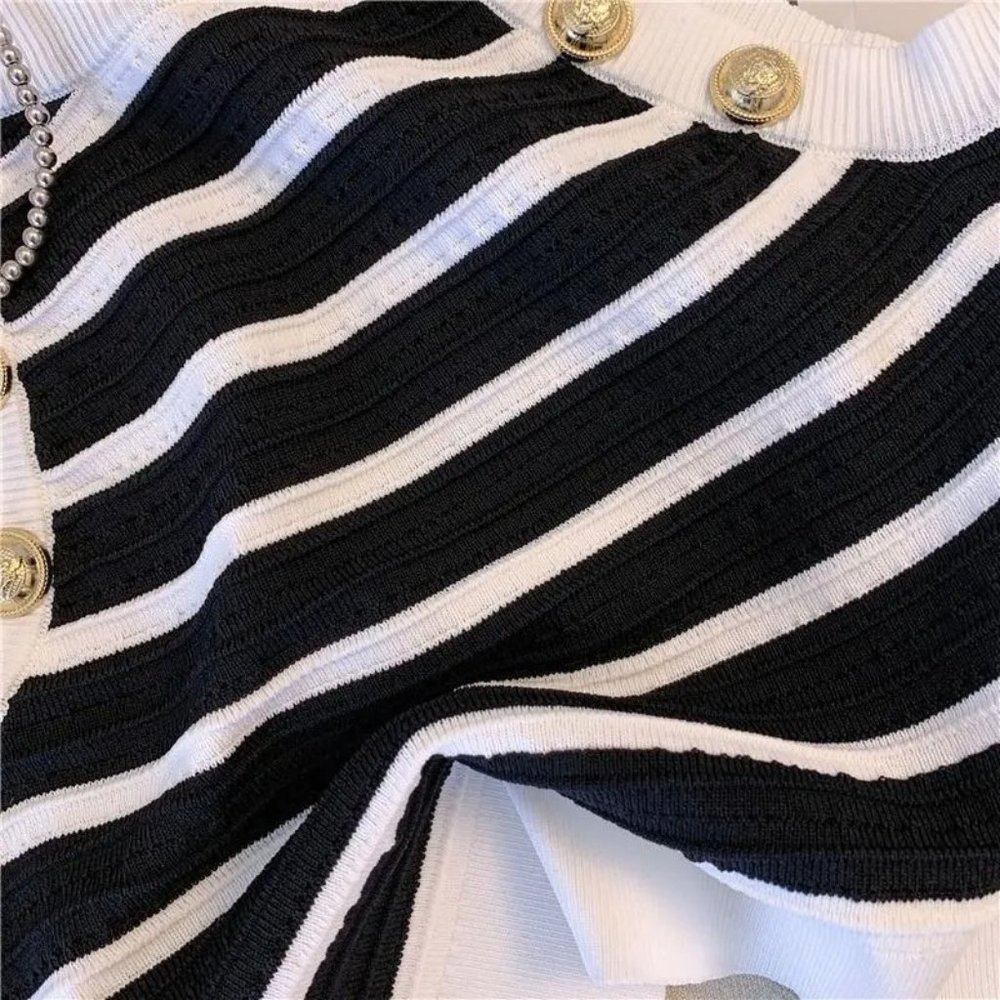 DAIMARAN Ghana Women's Tank Top Blouse Halter Slim Striped Sleeveless Black S - Picture 4 of 5